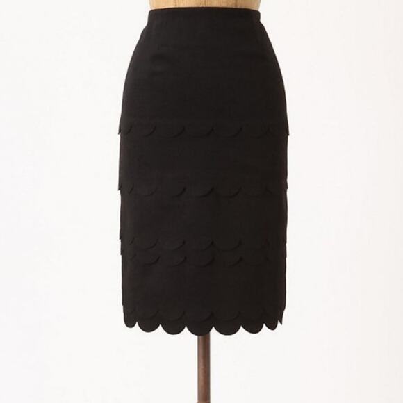 Anthropologie Maeve Black Tiered Scallop Wool Blend Pencil Skirt 4 - Picture 1 of 8